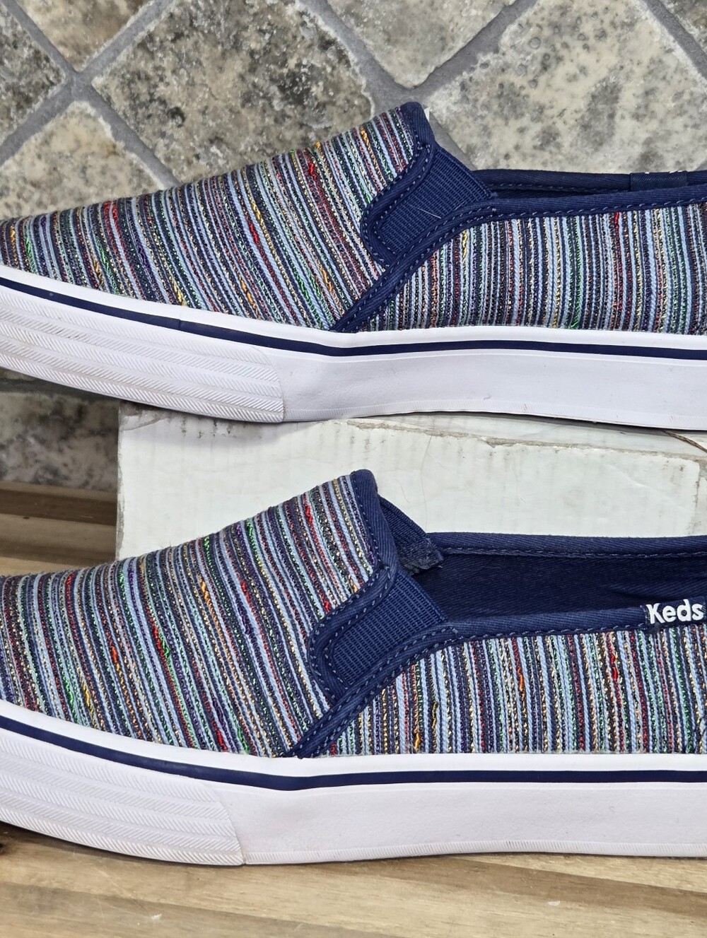KEDS Womans Double Decker Woven Rainbow Stripe Slip On Sneakers Shoe💕sz 8 M USA